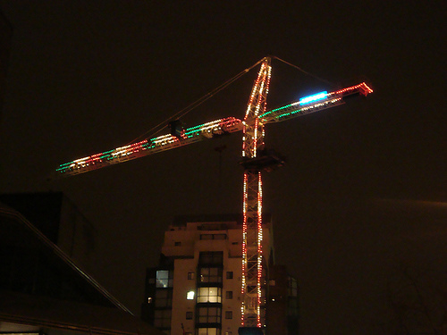 Christmas lit crane